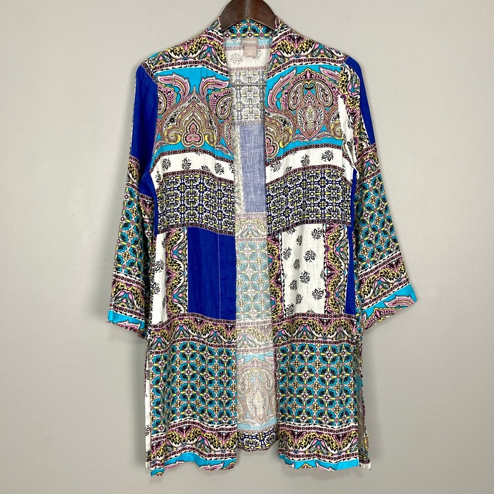 Chico’s Patchwork Linen Duster Cardigan Women’s S… - image 4